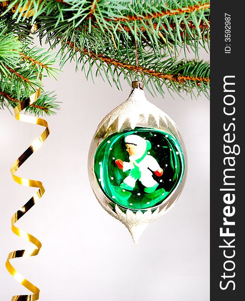 Christmas decorations opposite white background