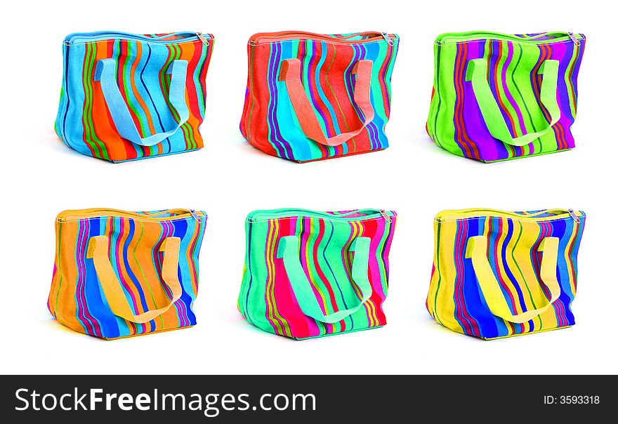 Six multicolored rag small bags. Six multicolored rag small bags