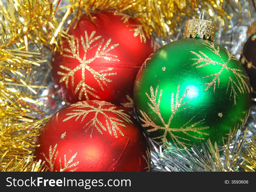 Chrismas balls on gold and siver background. Chrismas balls on gold and siver background