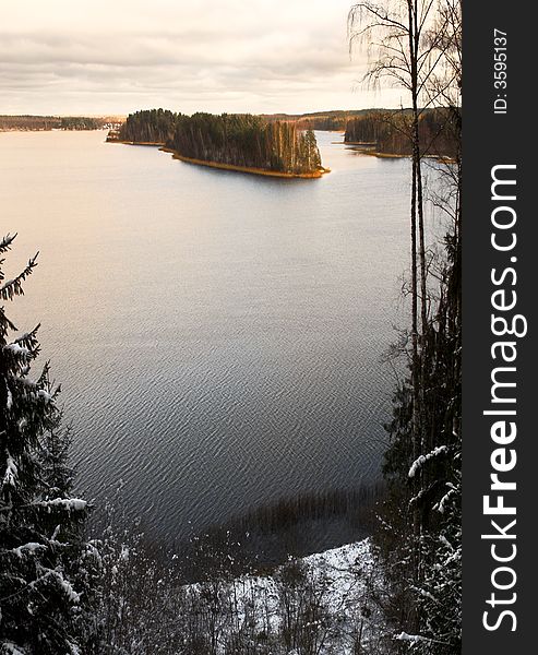 Forest lake in winter season