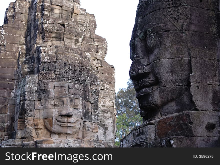 The stone Buddha face at Angkor Wat, Bayon, Cambodia. The stone Buddha face at Angkor Wat, Bayon, Cambodia.