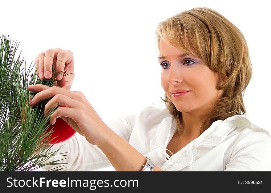 Beautiful woman with christmas balls