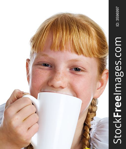 The red-haired girl with a milk mug