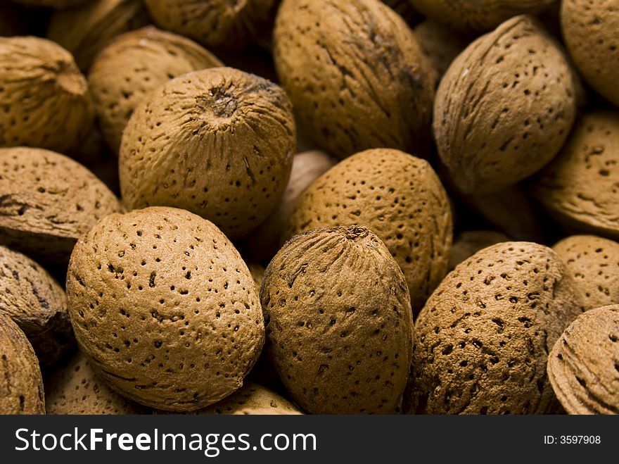 Closeup of a basket full of almonds