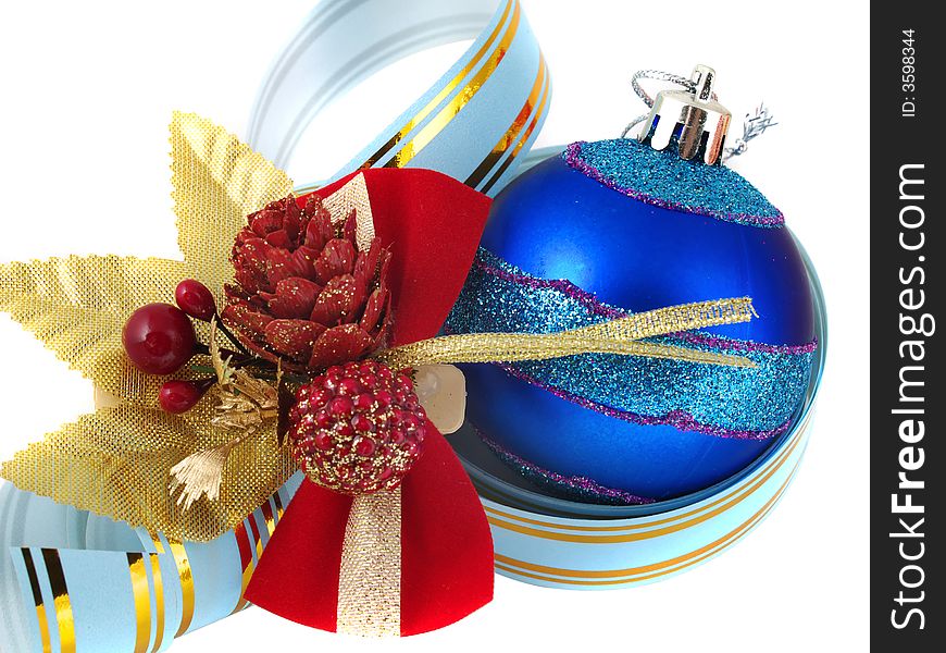 Christmas ornaments and ribbon