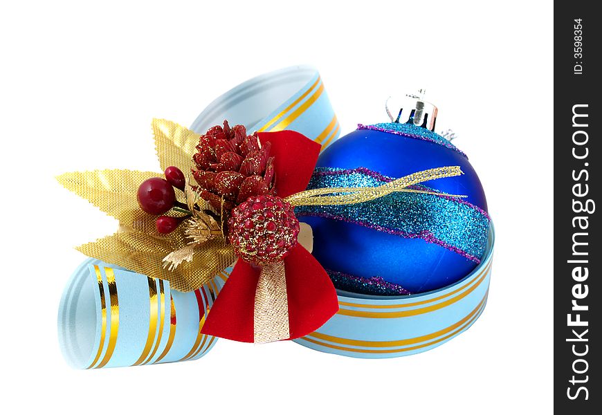 Christmas ornaments and ribbon