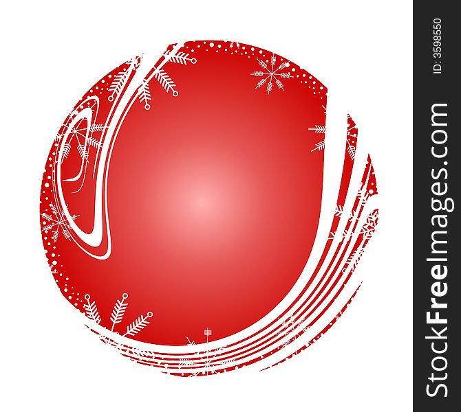 A clip art illustration of a round frame or border with wispy lines and snowflakes in gradient red. A clip art illustration of a round frame or border with wispy lines and snowflakes in gradient red