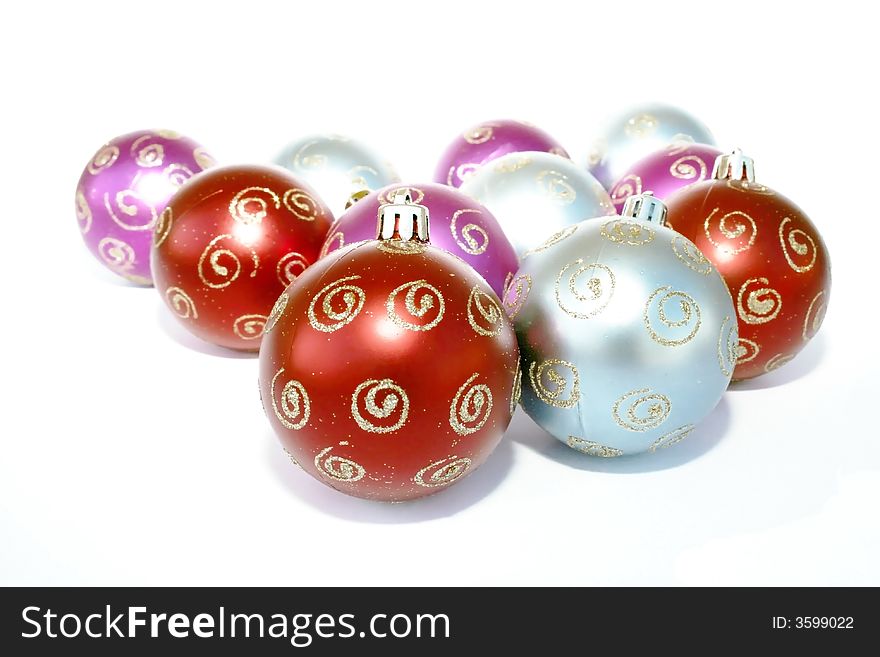 Christmas colorful balls isolated on white background.