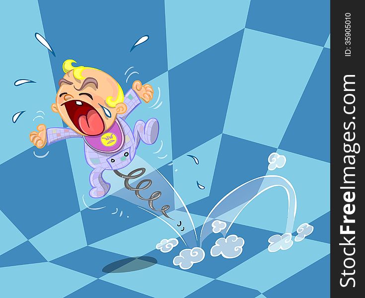 Angry crying baby jumping illustration. Angry crying baby jumping illustration