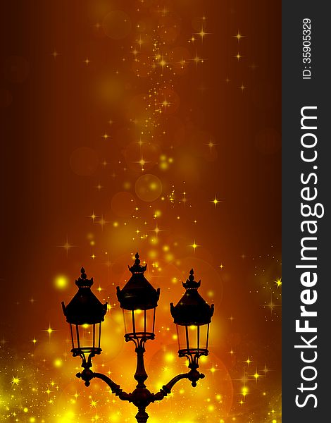 Christmas Greeting Card - White Night With Stars And Street Lamp