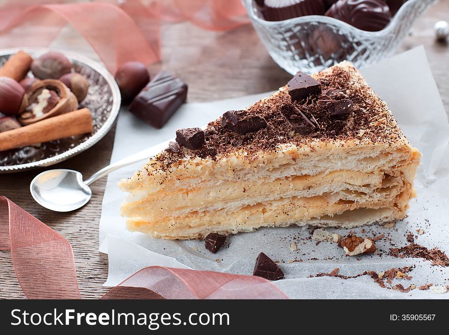 Piece Of Layer Cake With Cream