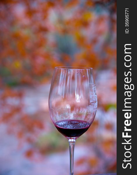 Wine glass set against a backdrop of fall colors. Wine glass set against a backdrop of fall colors.
