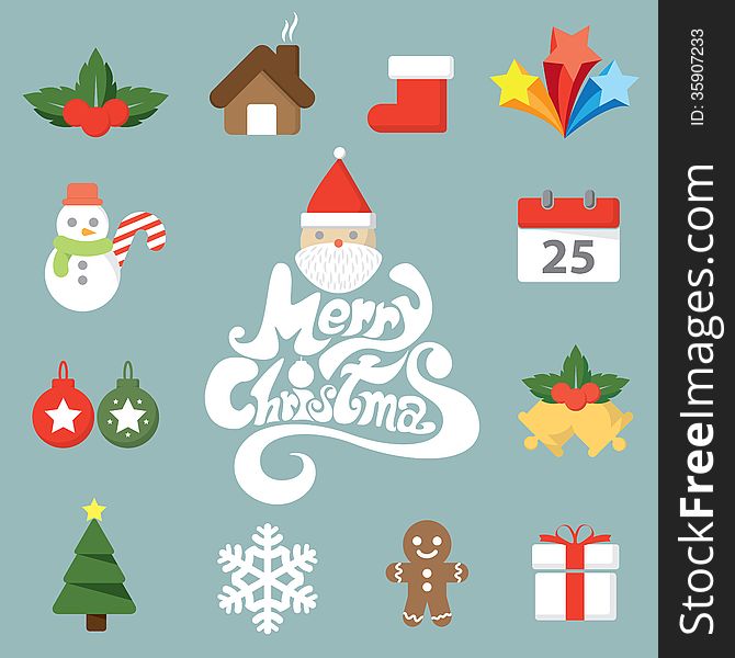 Christmas symbol icon set. illustration