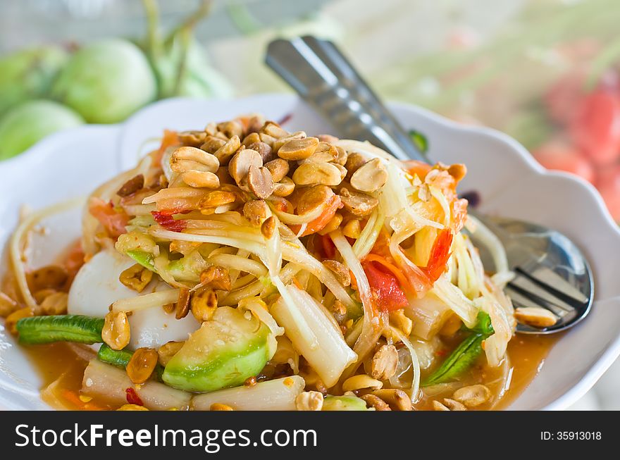 Papaya salad,Thai famous menu.