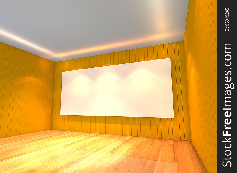 Empty room interior with white screen on abstract yellow wall in the meeting room. Empty room interior with white screen on abstract yellow wall in the meeting room.