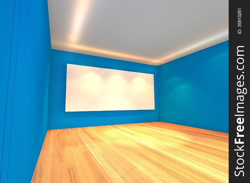 Empty room interior with white screen on abstract blue wall in the meeting room. Empty room interior with white screen on abstract blue wall in the meeting room.