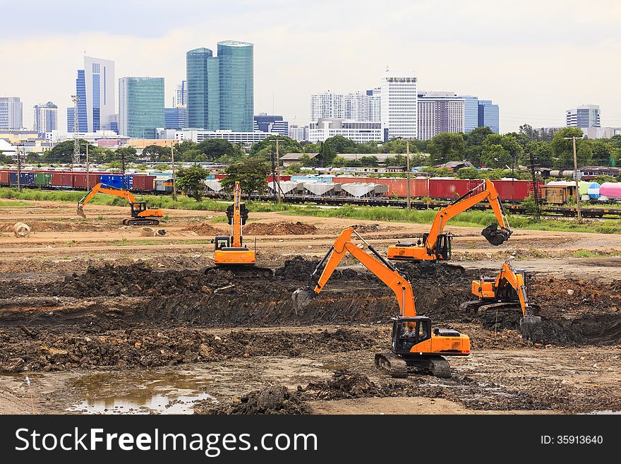 Group of Excavator in construction