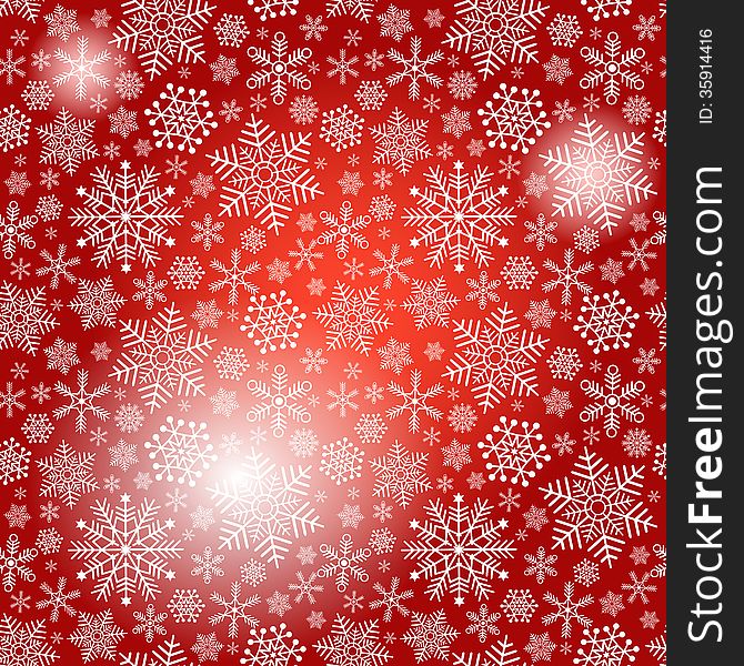 Seamless red christmas pattern with white snowflakes and spots (vector eps 10)