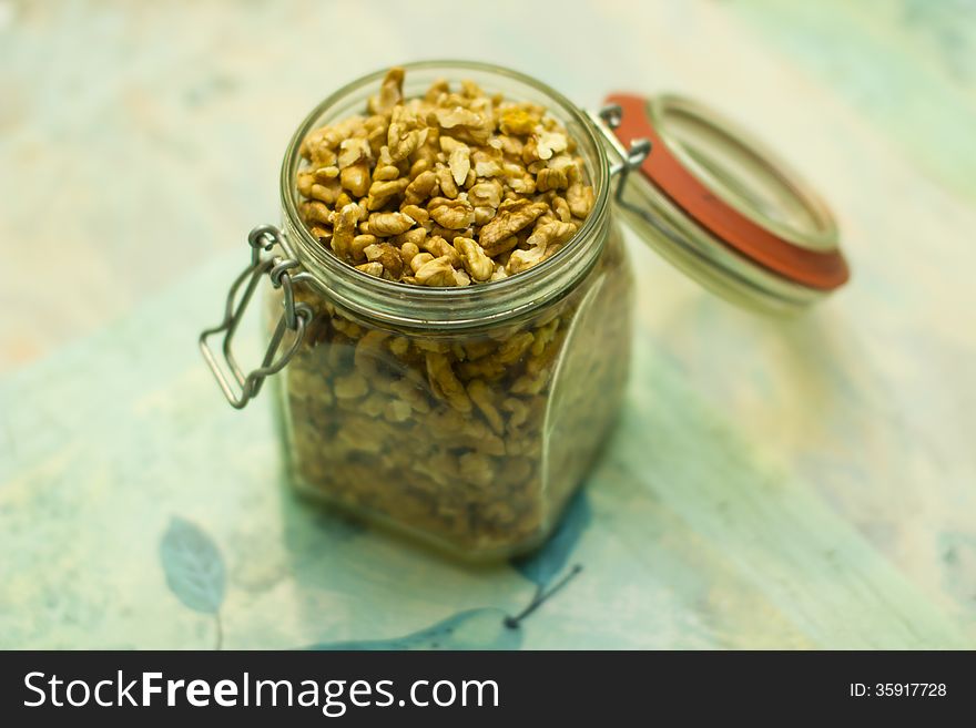 Glass with nuts in the kitchen