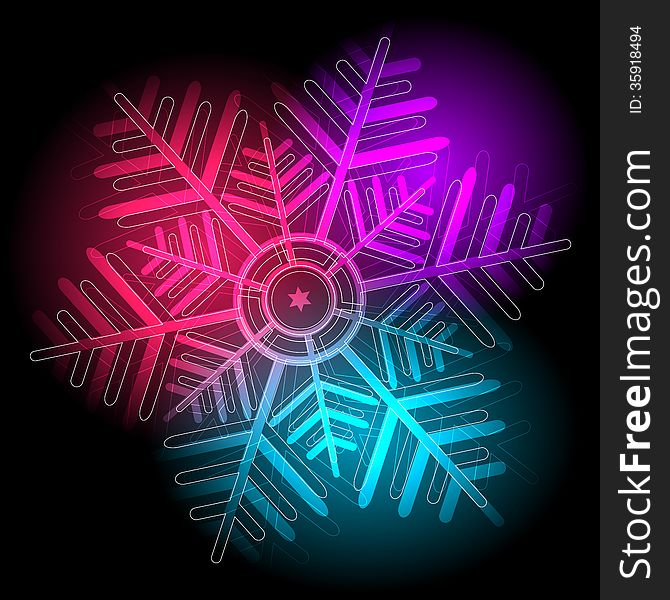 Glowing colorful snowflake on a black background (vector eps 10)