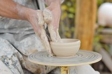 Craftsman Making Vase From Fresh Wet Clay On Pottery Wheel Stock Photos Craftsman Making Vase From Fresh Wet Clay On Pottery Wheel Stock Photos