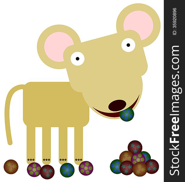Illustration of a mouse playing with marbles. Illustration of a mouse playing with marbles