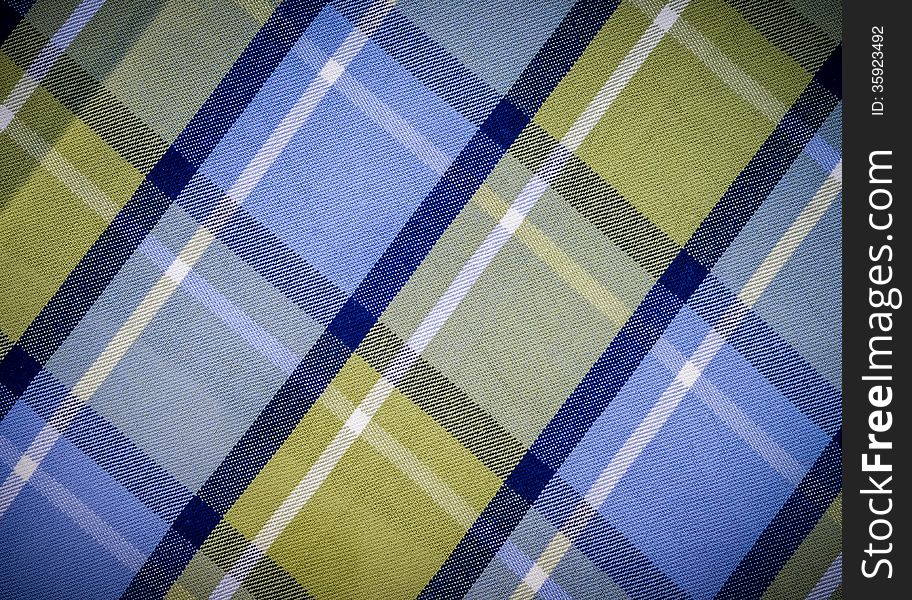 Blue And Green Plaid Style Checked Fabric Pattern. Blue And Green Plaid Style Checked Fabric Pattern