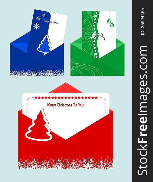 Set of Christmas cards in envelopes