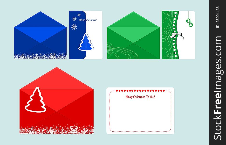 Set of Christmas cards in envelopes