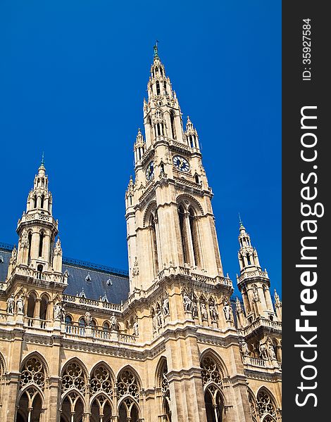 The towers of town hall in Vienna - Rathaus, built in gothic style. The towers of town hall in Vienna - Rathaus, built in gothic style