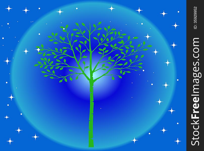 Illustration of a beautiful tree in the night.