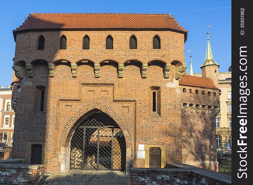 Part of the walls and buildings of the Krakow defence. Part of the walls and buildings of the Krakow defence