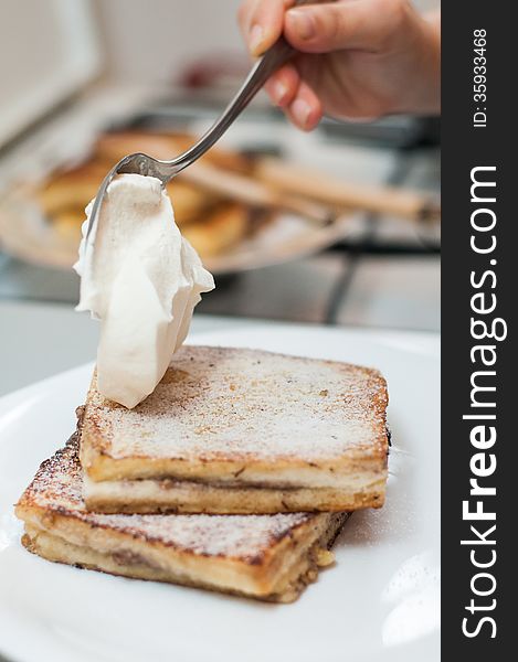 Preparation of french toast at home. Preparation of french toast at home