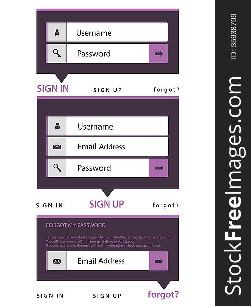 Modern log in, sign in, sign up page interface dark background