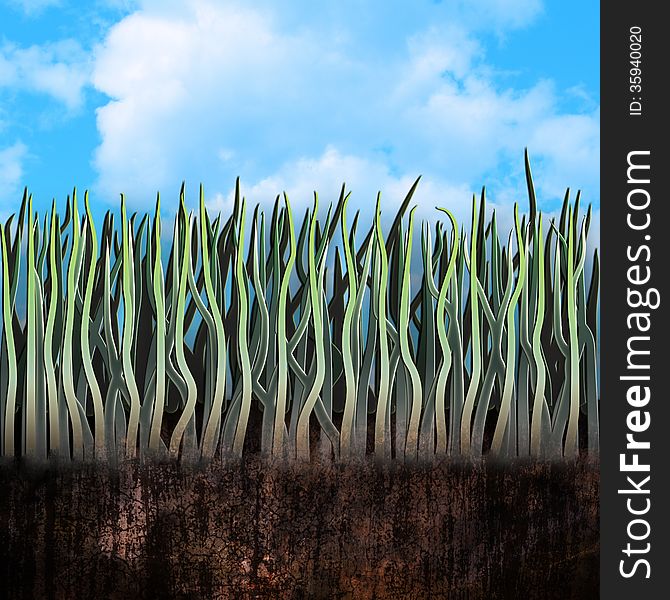 Clay and grass with blue sky in the background. Clay and grass with blue sky in the background.