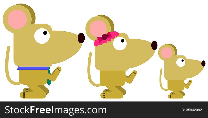 An illustration of a family made up of praying mice. An illustration of a family made up of praying mice