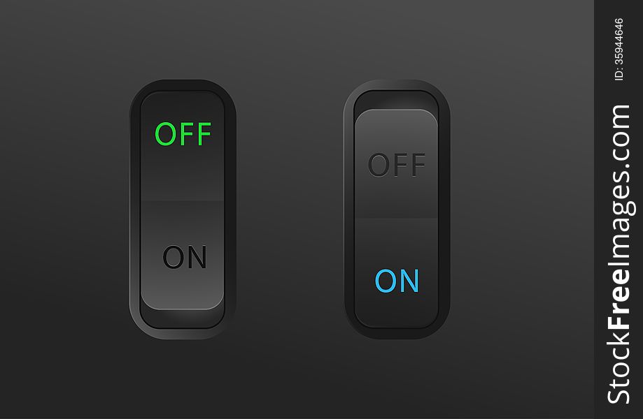 Toggle switch on switch off icons dark background. Toggle switch on switch off icons dark background