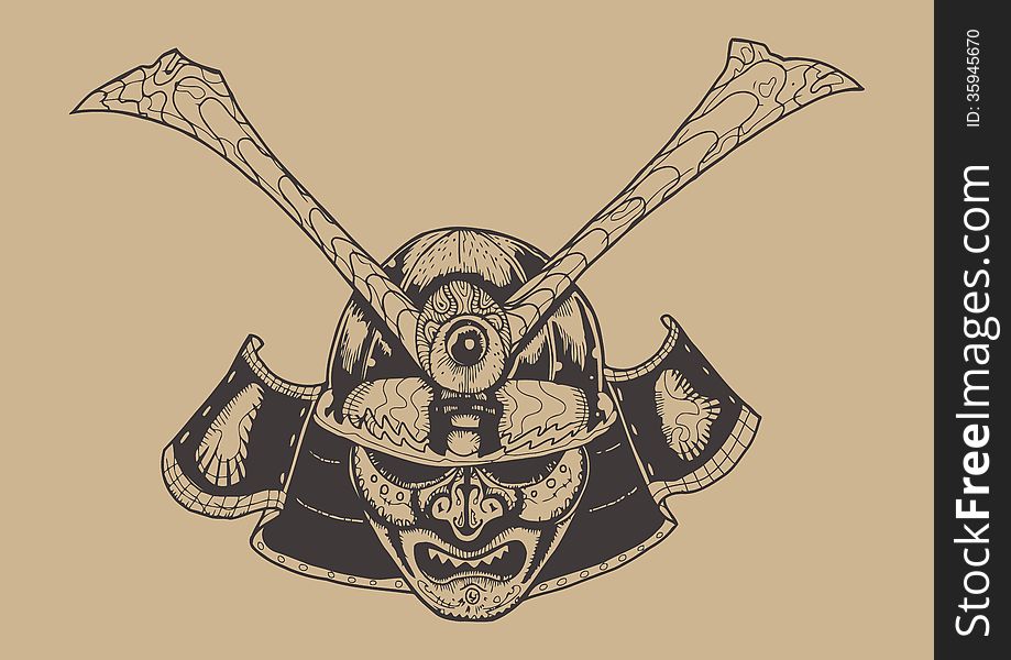 Illustration of samurai warrior holding sword