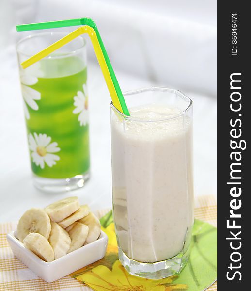 Banana milkshake on a glass