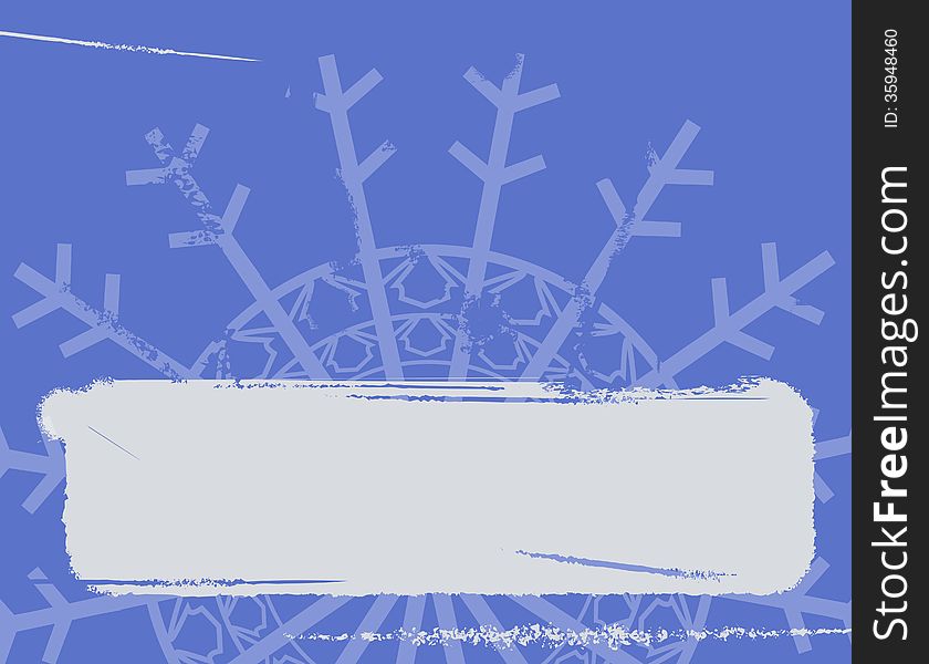 Grunge banner with snowflake background on blue