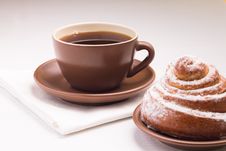 Continental Breakfast With Hot Tea And Sweet Bun Royalty Free Stock Image