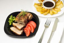 Baked Pork Meat Served With Grilled Potato Stock Photography Baked Pork Meat Served With Grilled Potato Stock Photography