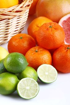 Mixed Citrus Fruit In Wicker Basket Stock Photos Mixed Citrus Fruit In Wicker Basket Stock Photos