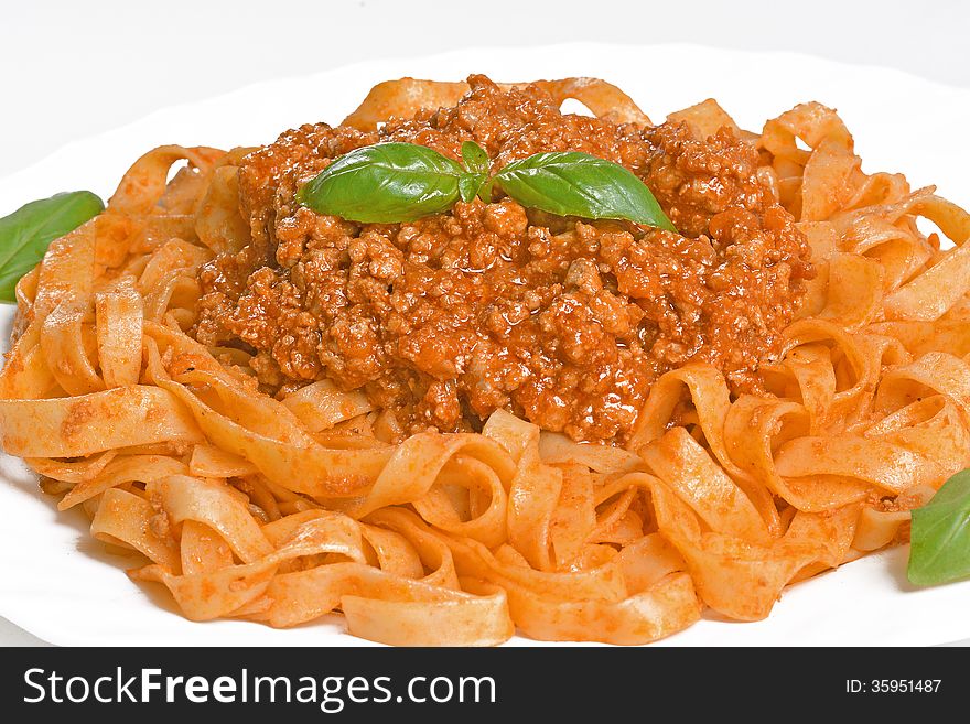 Dish of tagliatelle with bolognese sauce. Dish of tagliatelle with bolognese sauce