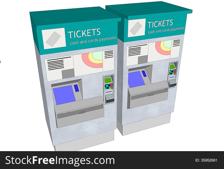 3D image of two automatic ticket machines