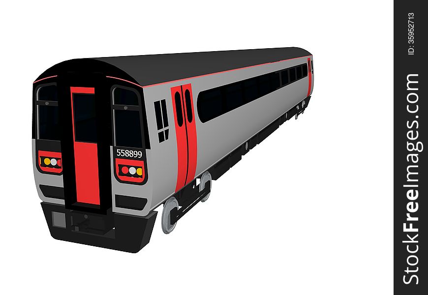 A train carriage on a railway track, 3D image