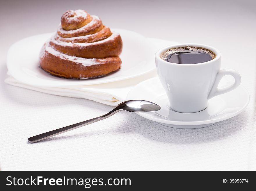 Continental Breakfast with Hot Coffee and Sweet Bun