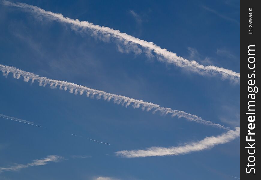 Vapor Trails in the clear blue sky.