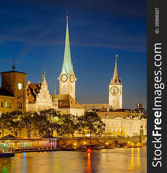 Zurich, Switzerland, summertime evening. Tonemapped HDR image