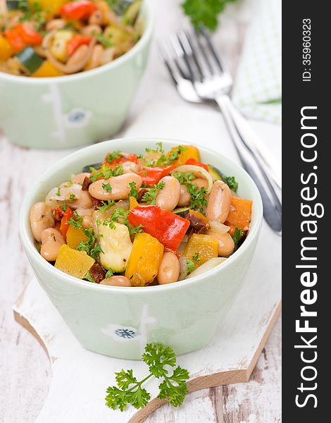 Vegetable stew with beans in a bowls